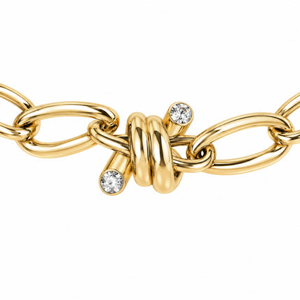 Dettaglio nodo con cristalli della collana donna Guess UBN29028 dorata