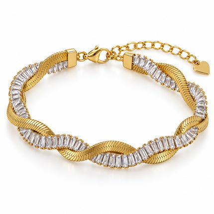 Bracciale Gold con pietre trasparenti visto a tre quarti.