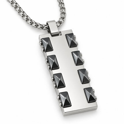 Collana Uomo Acciaio Piastrina Rettangolare 50 cm Dettagli Neri Silver Gold
