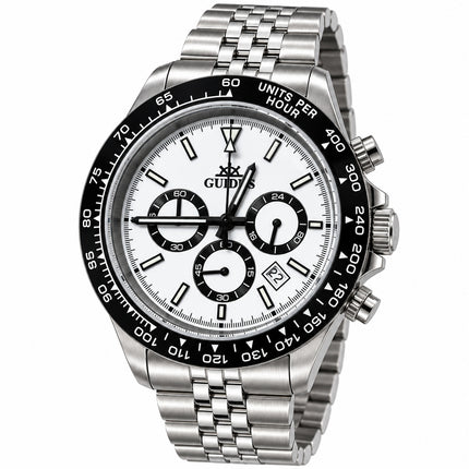 Orologio Uomo Guidus Cronografo Ghiera Ceramica Nera Data Quadrante Bianco Nero