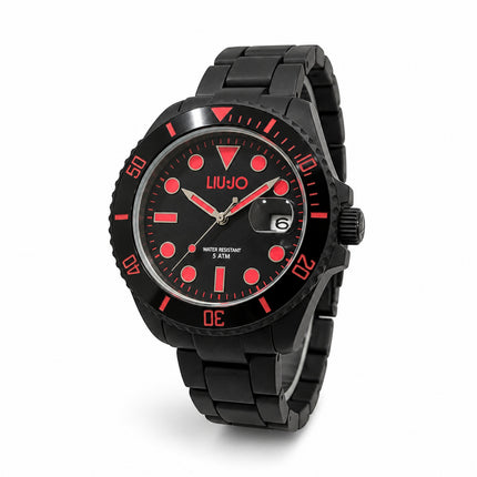Orologio Liu Jo TLJ2299 nero e rosso con bracciale acciaio, vista a tre quarti.