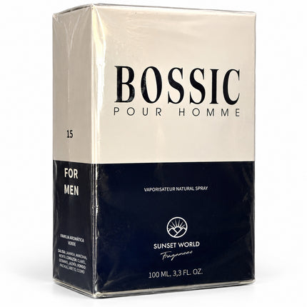 Profumo Bossic Pour Homme 100 ml vista a tre quarti della scatola con lato For Men numero 15