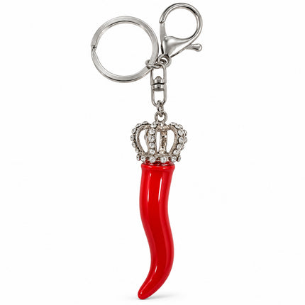 Portachiavi accessorio borsa cornetto rosso corona strass finitura argentata