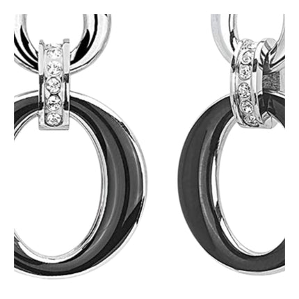 Dettaglio cristalli orecchini 2Jewels 261320 in acciaio e smalto nero