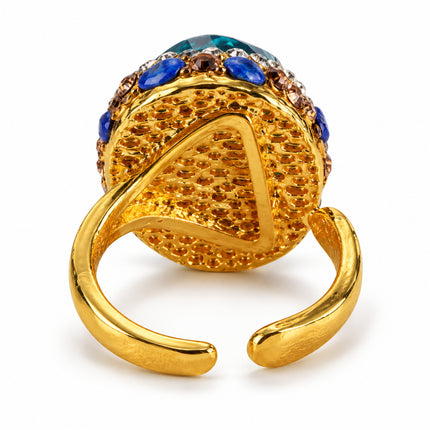 Retro anello regolabile in rame color oro con montatura aperta e castone ovale