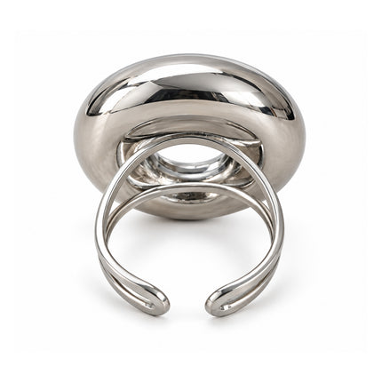  Retro anello Shelly regolabile con doppio gambo aperto in acciaio silver