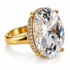 Anello donna Shelly dorato misura 18 con grande cristallo ovale bianco trasparente
