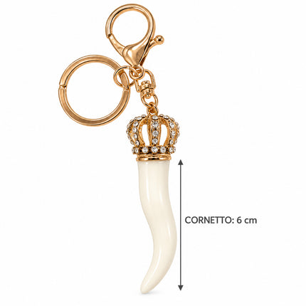 Misura cornetto bianco 6 cm con corona strass portachiavi accessorio borsa