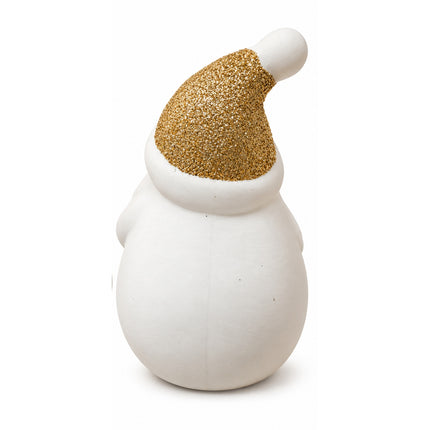 Babbo Natale con Luci Ceramica Bianco Oro 12 cm Glitter Batterie LR44 Incluse