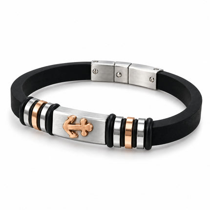 Vista laterale bracciale 2Jewels Navy con anelli silver neri e rosé