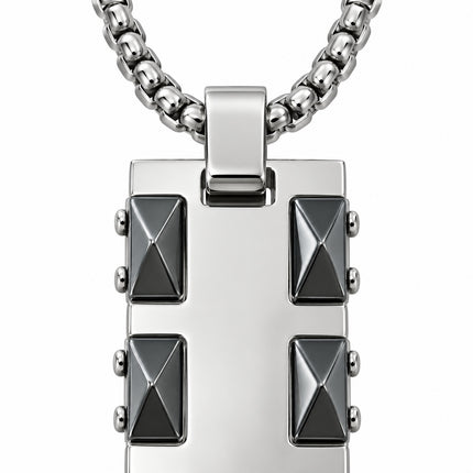 Collana Uomo Acciaio Piastrina Rettangolare 50 cm Dettagli Neri Silver Gold