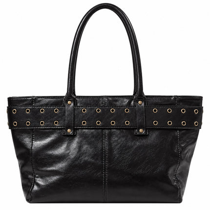 Borsa Donna Phil Firenze a Spalla Doppi Manici Cintura Occhielli Nero Marrone