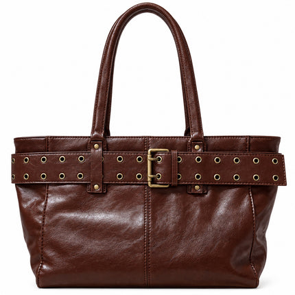 Borsa Donna Phil Firenze a Spalla Doppi Manici Cintura Occhielli Nero Marrone