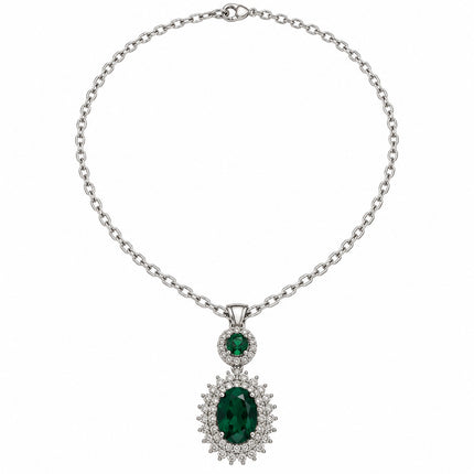 Collana donna Shelly con pendente ovale verde e pietrine bianche