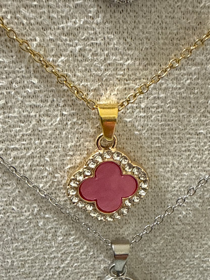 Collana donna  Acciaio quadrifoglio con cristalli colori vari oro/argento elegante