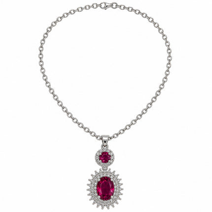 Collana donna Shelly con pietra rossa ovale e cornice luminosa, lunghezza 45+5 cm