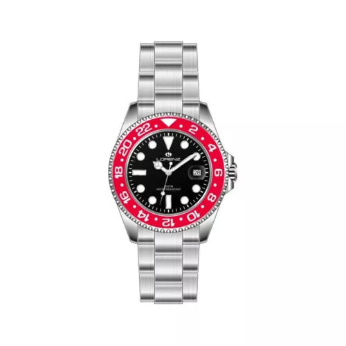 Lorenz Orologio In Acciaio Al Qurarzo Uomo Ghiera Rossa Sub Sportivo 21066DD