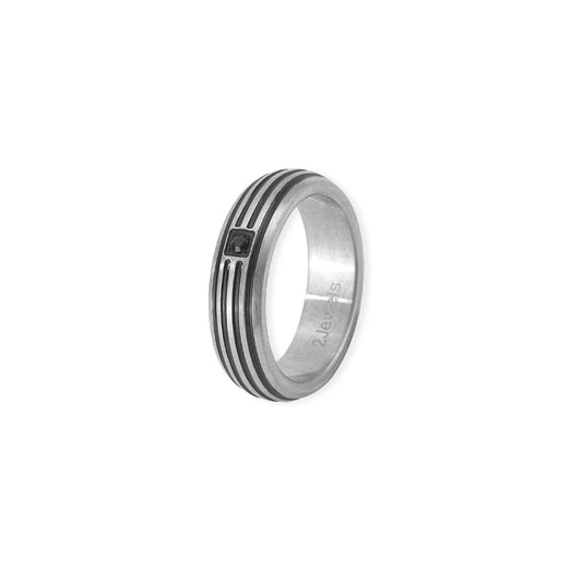 2JEWELS  Anello Uomo Acciaio con Zirconi Neri – Design Elegante Moderno 221076