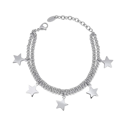 Bracciale Donna 2JEWELS Acciaio Doppio Filo Ciondoli Stella 19cm 231793