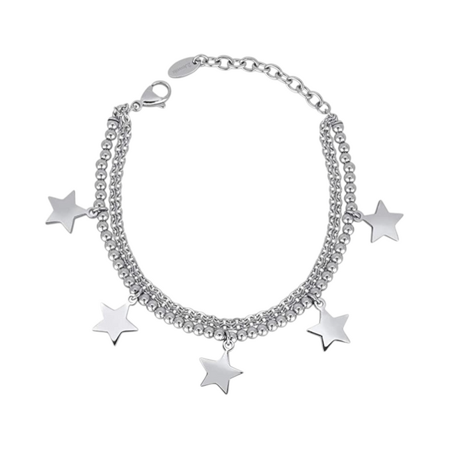 Bracciale Donna 2JEWELS Acciaio Doppio Filo Ciondoli Stella 19cm 231793