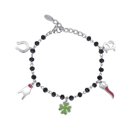 Bracciale Donna 2JEWELS Acciaio Sfere Vetro Nero Portafortuna 232050