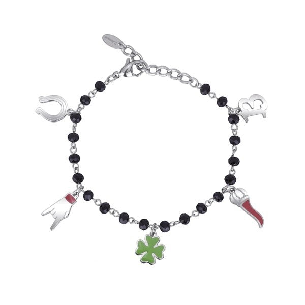Bracciale Donna 2JEWELS Acciaio Sfere Vetro Nero Portafortuna 232050