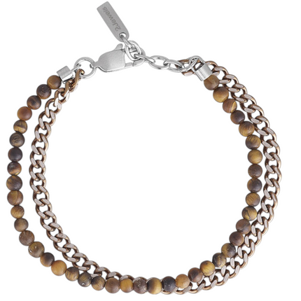 Bracciale Uomo 2Jewels Acciaio 316L Sfere Occhio di Tigre Doppio Filo