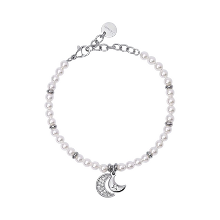 Bracciale Donna 2JEWELS 232342 Perle Acciaio Silver Doppio Ciondolo Mezzaluna Cristalli