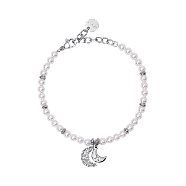 Bracciale Donna 2JEWELS 232342 Perle Acciaio Silver Doppio Ciondolo Mezzaluna Cristalli