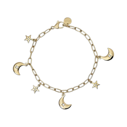 Bracciale Donna 2JEWELS Acciaio PVD Oro Ciondoli Luna Stelle 19cm 232345
