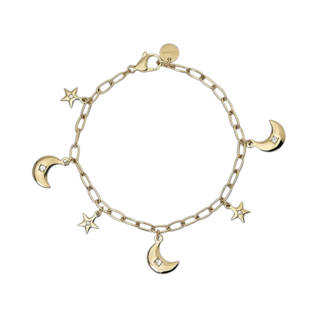 Bracciale Donna 2JEWELS Acciaio PVD Oro Ciondoli Luna Stelle 19cm 232345
