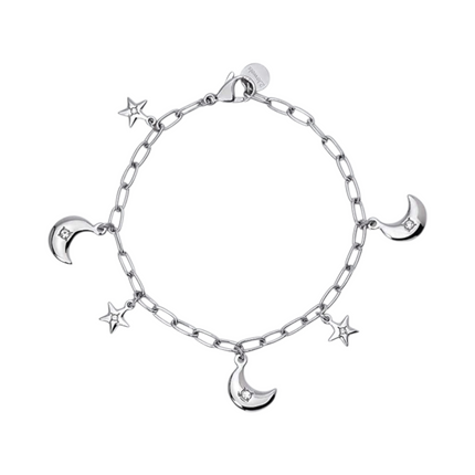 Bracciale Donna 2JEWELS Acciaio Ciondoli Mezzaluna Cristalli 19cm 232346