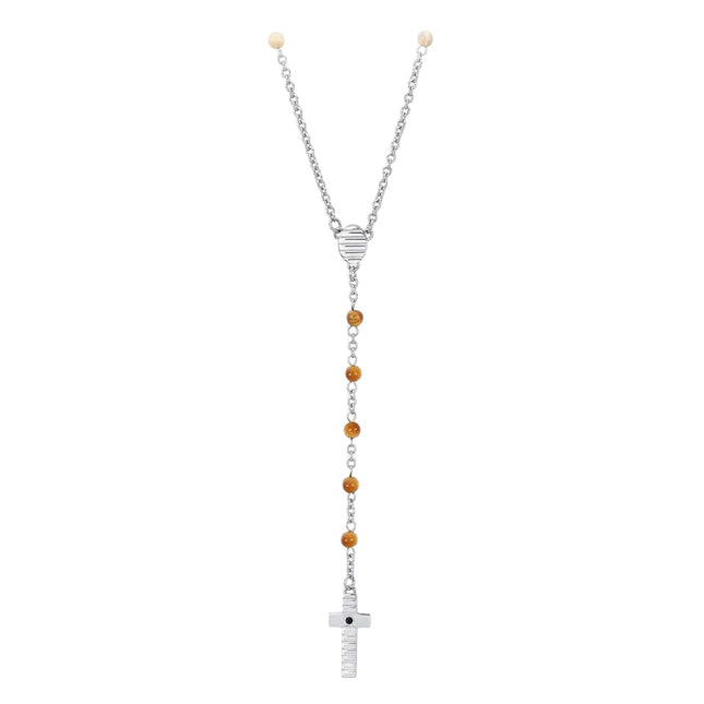 Collana Rosario Unisex 2Jewels Acciaio Grani Occhio di Tigre Croce 251579