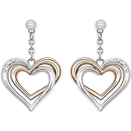 Orecchini Donna 2Jewels Acciaio Pendenti Cuore Bicolore Cristalli Bianchi 5cm