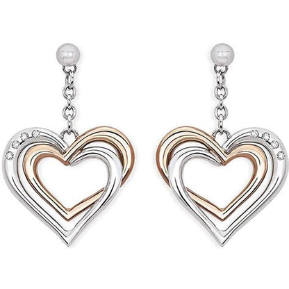 2JEWELS ORECCHINI PENDENTI IN ACCIAIO A FORMA DI CUORE CON CRISTALLI 261243