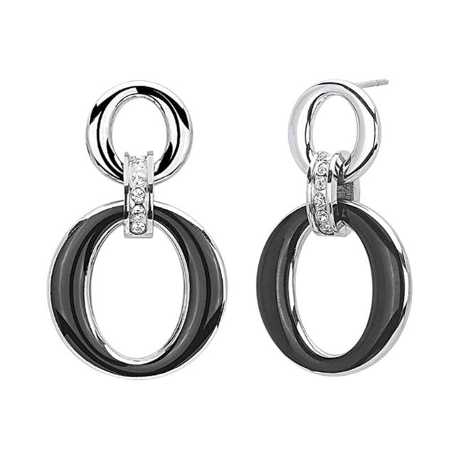 Orecchini Donna 2JEWELS Acciaio Pendenti Bicolor Smalto Nero Cristalli 261320