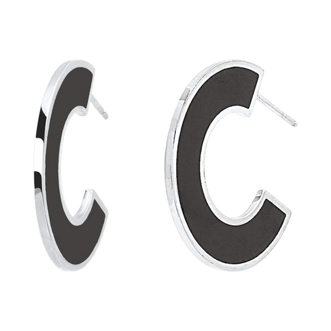 Orecchini per donna in acciaio e smalto nero a semicerchio 2JEWELS moda