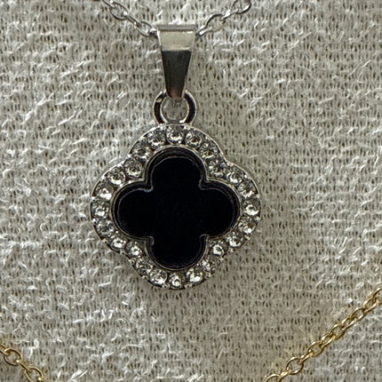 Collana Donna Acciaio Quadrifoglio Cristalli Oro Argento Portafortuna