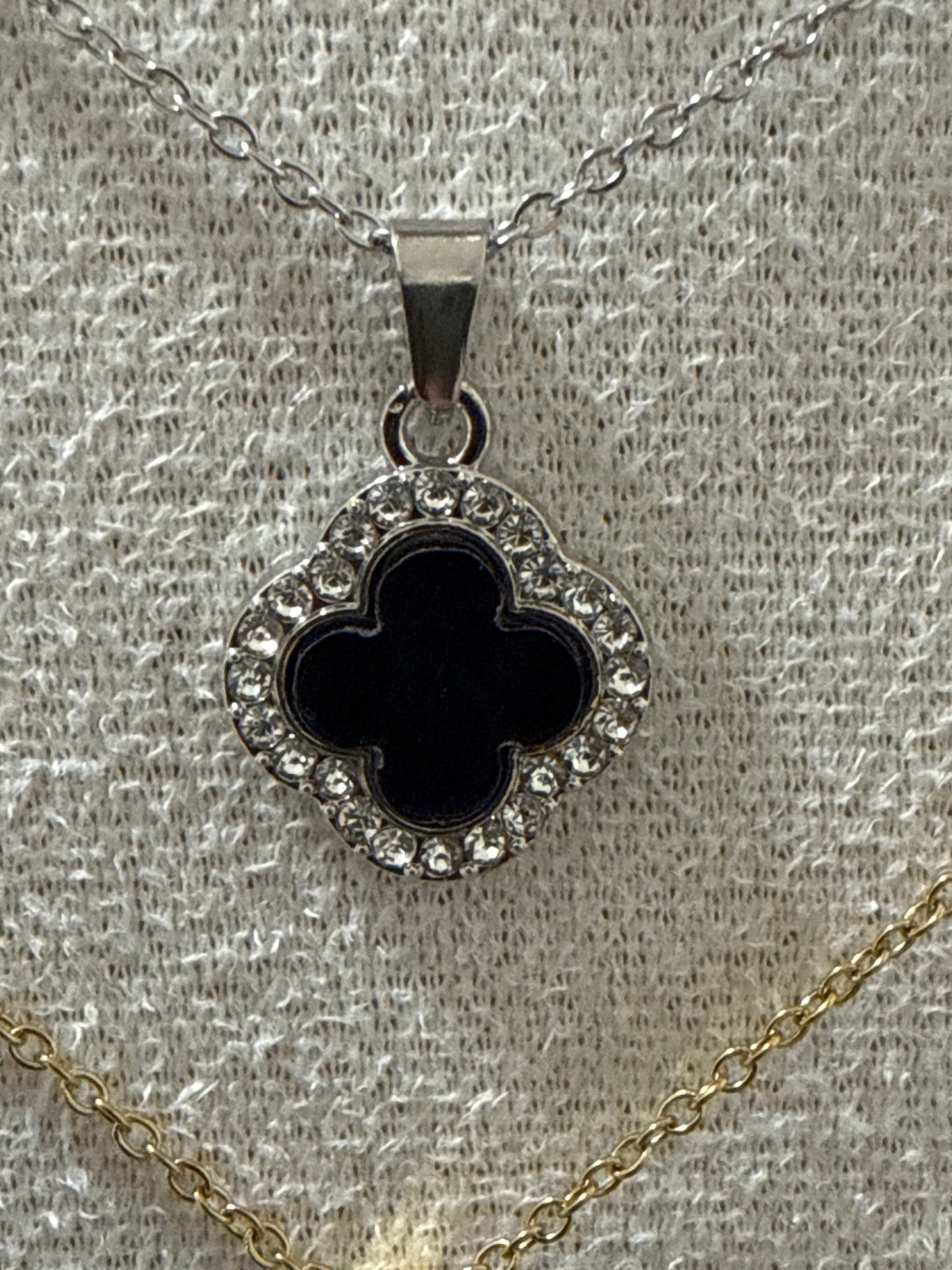 Collana donna  Acciaio quadrifoglio con cristalli colori vari oro/argento elegante