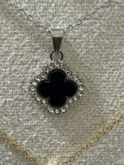 Collana donna  Acciaio quadrifoglio con cristalli colori vari oro/argento elegante