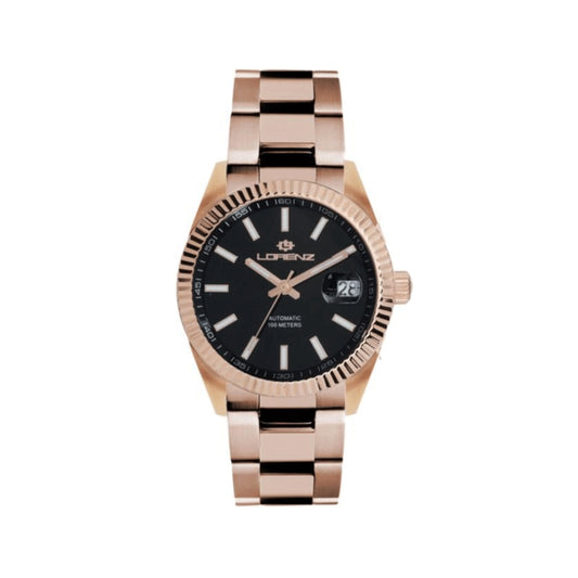 Lorenz Orologio Automatico Serie Ginevra In acciaio Rosa Quadrante Nero Da Uomo
