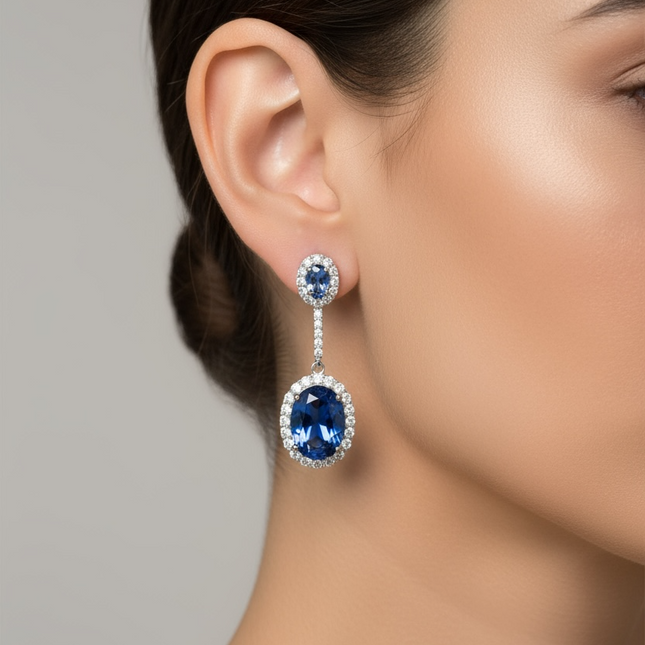 Orecchini Pendenti Donna Shelly Pave' Zirconi Blu Zaffiro Argento