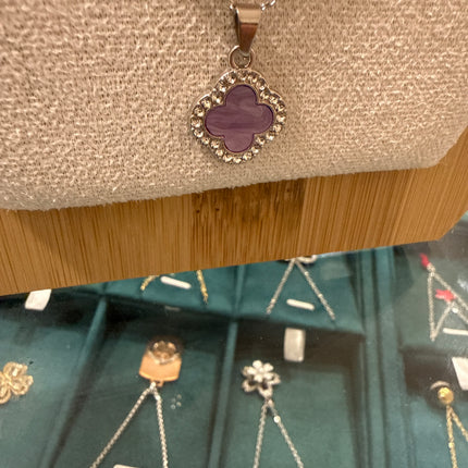 Collana Donna Acciaio Quadrifoglio Cristalli Oro Argento Portafortuna