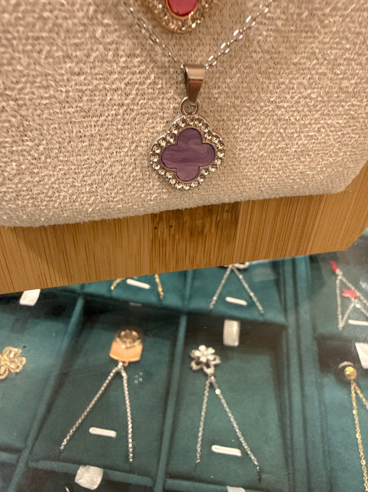 Collana donna  Acciaio quadrifoglio con cristalli colori vari oro/argento elegante
