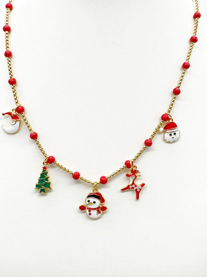 Collana Donna Natale Acciaio con Ciondoli Festivi - Gioiello Natalizio Elegante