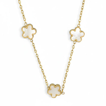 Collana Donna Acciaio Galvanica Oro Fiori Bianchi Avorio 45cm