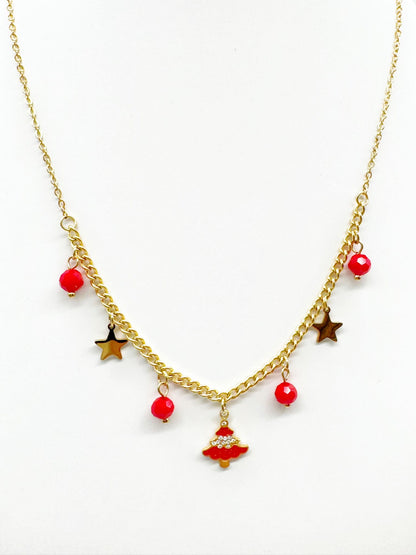 Collana Donna Natalizia Acciaio Inossidabile Oro - Pendente Regalo o Albero di Natale