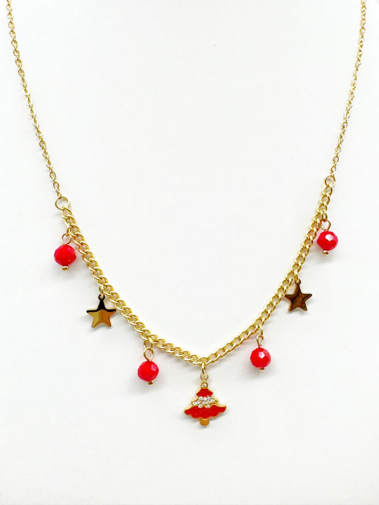 Collana Donna Natalizia Acciaio Inossidabile Oro - Pendente Regalo o Albero di Natale