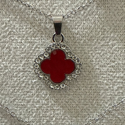 Collana Donna Acciaio Quadrifoglio Cristalli Oro Argento Portafortuna