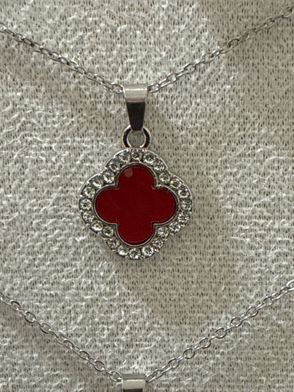 Collana donna  Acciaio quadrifoglio con cristalli colori vari oro/argento elegante